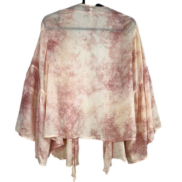 Elan Peach and Mauve Tie Dye Resort Wear Bohemian Tie Front Coverup One Size - Picture 3 of 8